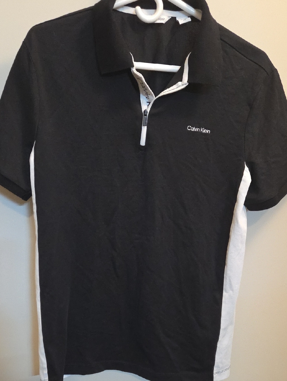 Calvin Klein Black Polo with White Side Panels and Quarter-Zip (B52)